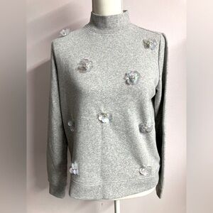 Talbots Embellished Mockneck Pullover Sweatshirt, Women’s XS, Light Gray